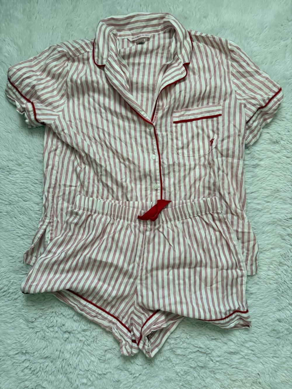 Victoria's Secret Red & White Striped Short Pajama Set